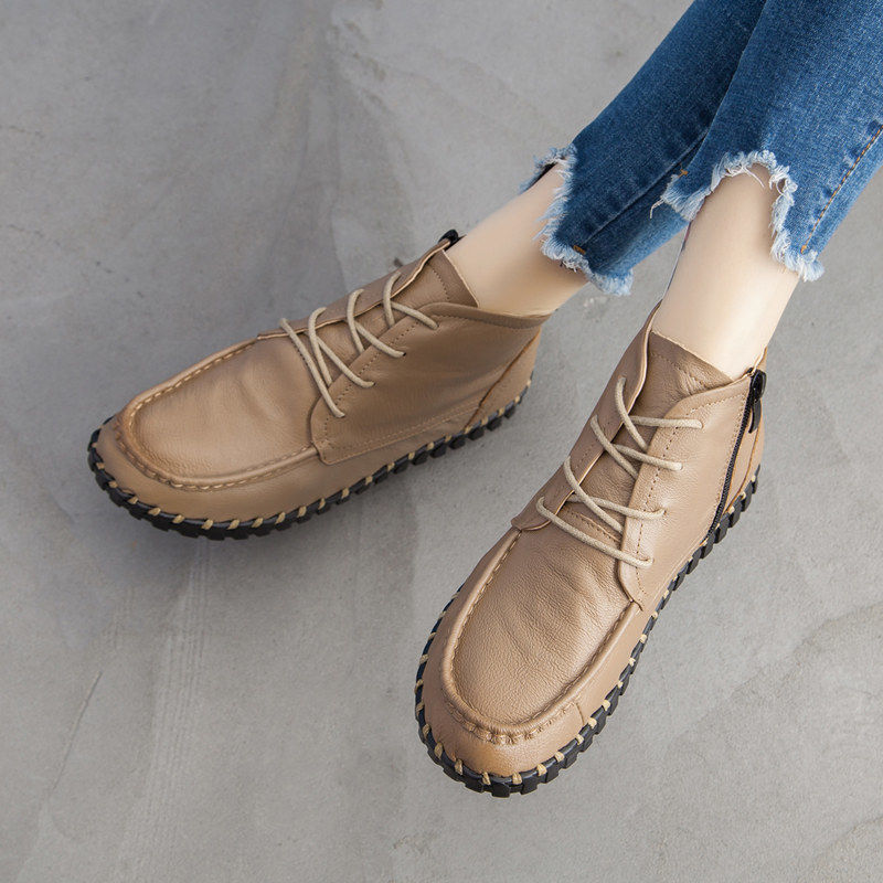 Oxford Lace Up Women - Botas de piel auténtica para mujer,