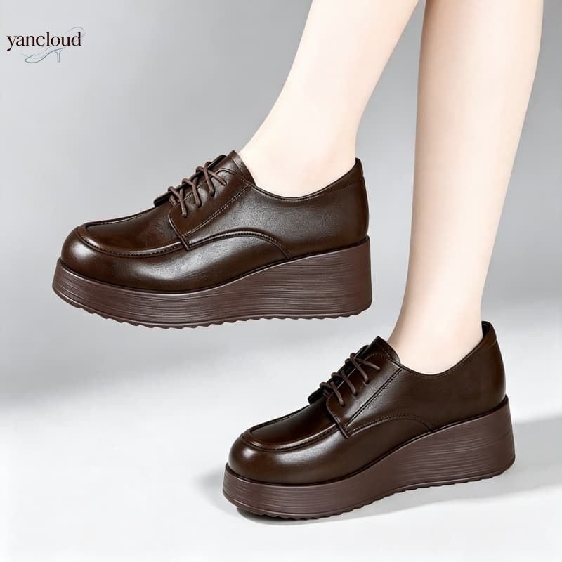Zapatos de cuero suave de 6 cm - Oxford Lace Up Women reseña y precio